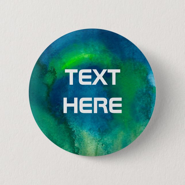 Blaues Grün-Aquarellgewohnheitstext Button (Vorderseite)