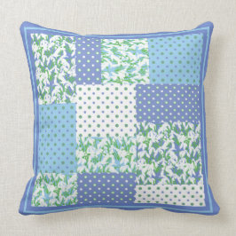 Blaues Grün-Imitat-Patchwork Snowdrops und Polkas Kissen