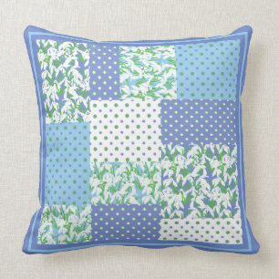 Blaues Grün-Imitat-Patchwork Snowdrops und Polkas Kissen
