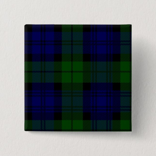 Blaues Grün schwarzen Uhrclan Tartan kariert Button (Vorderseite)