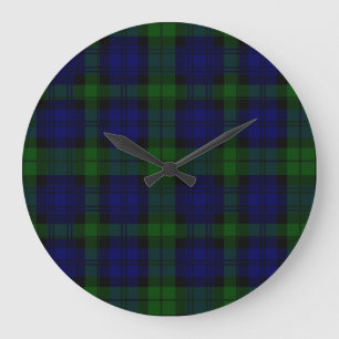 Blaues Grün schwarzen Uhrclan Tartan kariert Große Wanduhr