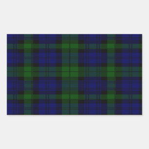 Blaues Grün schwarzen Uhrclan Tartan kariert Rechteckiger Aufkleber