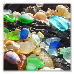 Blaues Grün Seaglass Kunst Fotografie-Natur Stran Fotodruck