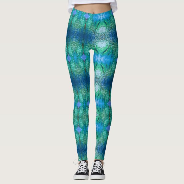 Blaues Grün-vibrierende bunte Leggings (Vorderseite)