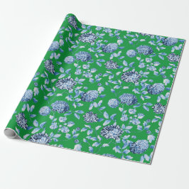 Blaues Grün-Vintages Weihnachten BlumenToile Geschenkpapier