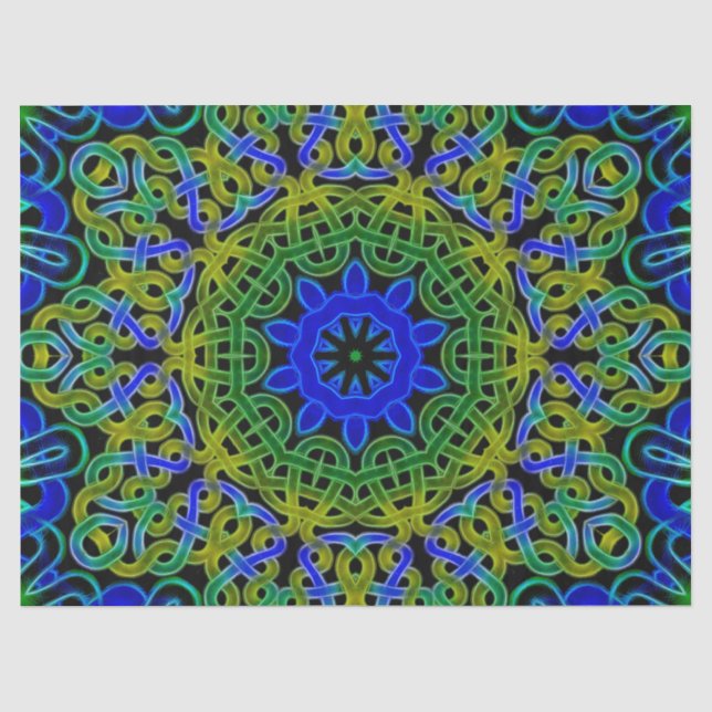 Blaues Grünceltic-Kaleidoskop Seidenpapier (Vorderseite)