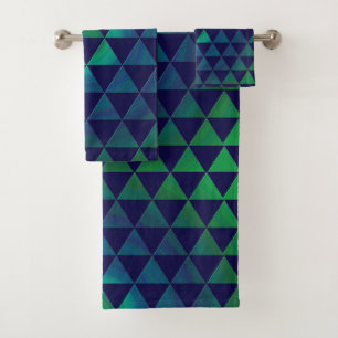 Blaues grünes Mandala Geometrisches Dreieck Badhandtuch Set