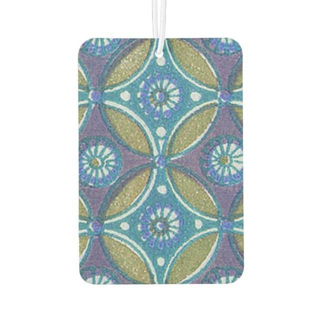 Blaues grünes Rustikales Boho Geometrisches Zirkel Autolufterfrischer (Rückseite)