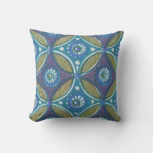 Blaues grünes Rustikales Boho Geometrisches Zirkel Kissen