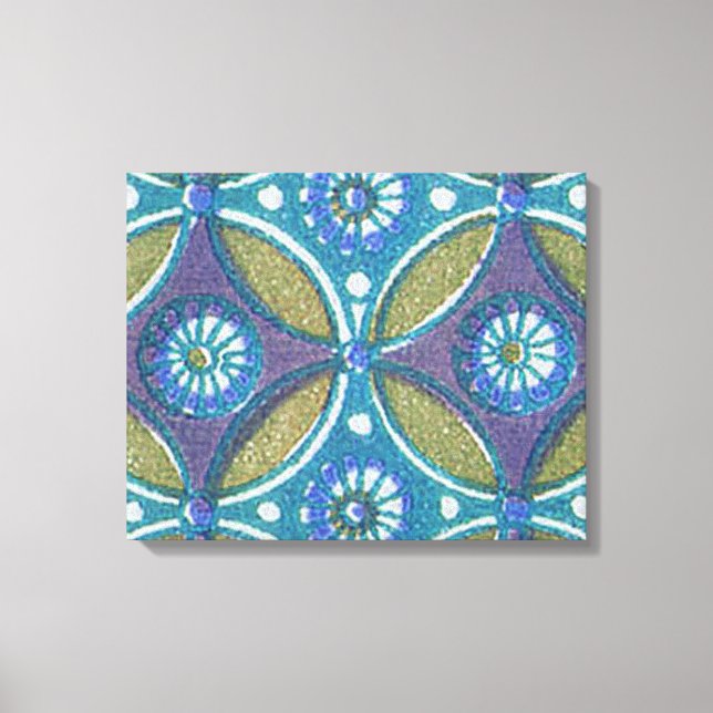 Blaues grünes Rustikales Boho Geometrisches Zirkel Leinwanddruck (Vorderseite)