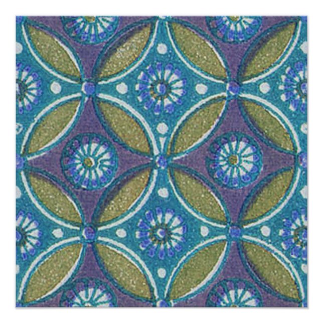 Blaues grünes Rustikales Boho Geometrisches Zirkel Poster (Vorderseite)