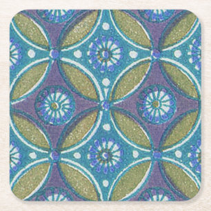 Blaues grünes Rustikales Boho Geometrisches Zirkel Rechteckiger Pappuntersetzer