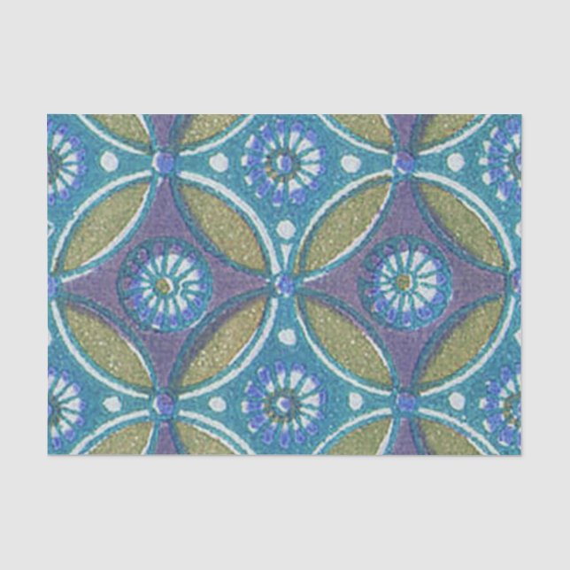 Blaues grünes Rustikales Boho Geometrisches Zirkel Seidenpapier (Vorderseite)