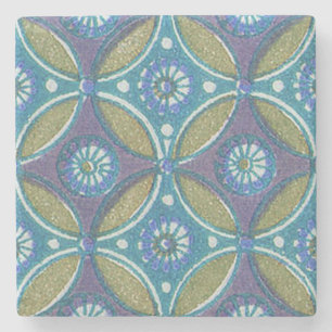Blaues grünes Rustikales Boho Geometrisches Zirkel Steinuntersetzer