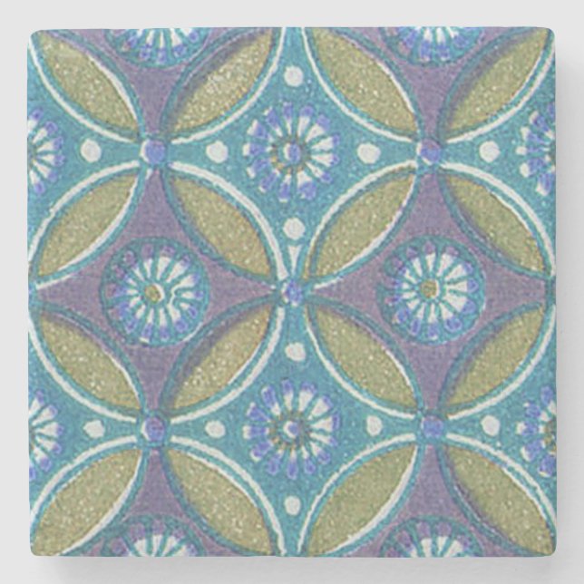 Blaues grünes Rustikales Boho Geometrisches Zirkel Steinuntersetzer (Vorderseite)