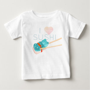 Blaues Gummibärchen "Ich liebe Sushi" Baby T-Shirt