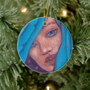 Blaues Haar Meerjungfrau Portrait Fantasy Pastel M Keramik Ornament