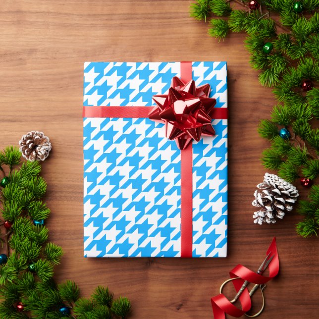 Blaues Hahnentrittmuster Geschenkpapier (Feiertagsgeschenk)