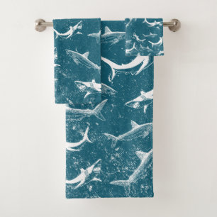 Blaues Hai-Muster Badhandtuch Set