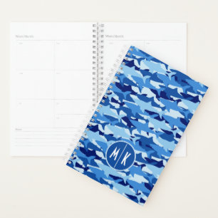 Blaues Hai-Muster Monogramm Planer