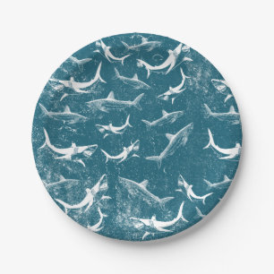 Blaues Hai-Muster Pappteller
