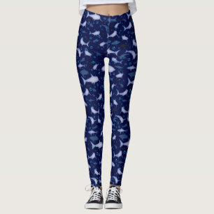 Blaues Hai-Silhouette-Muster Leggings