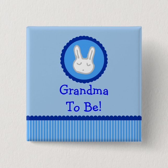 Blaues Häschen "Großmutter, zum Babyparty-Knopf zu Button (Vorderseite)
