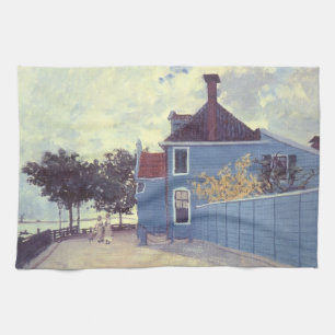 Blaues Haus in Zaandam von Claude Monet Geschirrtuch