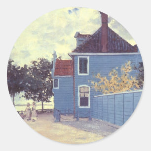 Blaues Haus in Zaandam von Claude Monet Runder Aufkleber