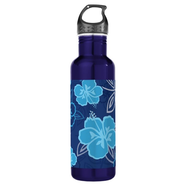 Blaues hawaiisches Hibiskus-Muster Trinkflasche (Vorderseite)