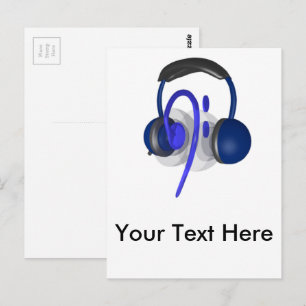 Blaues Headset für klassischen Bass Postkarte