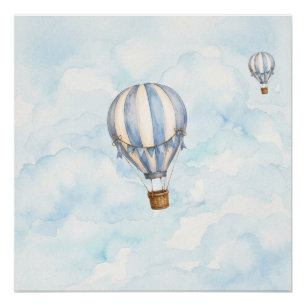 Blaues Heißluftballon-Kinderzimmer-Wandposter Poster