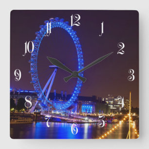 Blaues helles London-Auge in der Nacht Quadratische Wanduhr