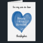 Blaues Herz 40. Geburtstag Schwiegersohn<br><div class="desc">Eine personalisierte 40. Geburtstagskarte für Schwiegersohn mit einem farbenblauen Herzchen, auf dem steht "Happy 40 th Birthday". Die Insider-Kartennachricht liest eine süße Stimmung, die leicht editiert werden kann. Die Rückseite dieser personalisierten 40. Geburtstagskarte für ihn hat das gleiche Herz und das Jahr, das Sie leicht bearbeiten können. Ein einzigartiger Sake...</div>