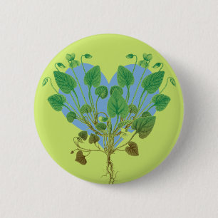 Blaues Herz Grüne Blätter Button