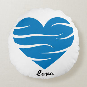 Blaues Herz mit abstrakten Wellen Liebe- und Pfleg Rundes Kissen