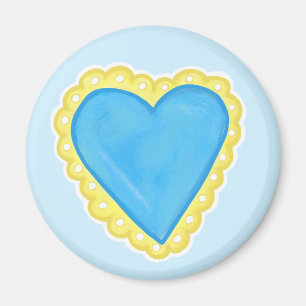 Blaues Herz mit gelber gewellter Eyelet-Verzierung Magnet