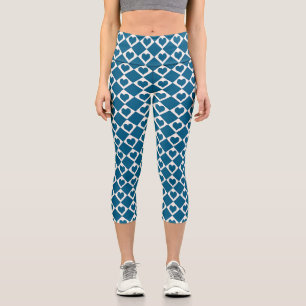 Blaues Herz-Schachbrett-Muster Capri Leggings
