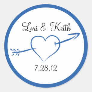 Blaues Herz und Pfeil Runder Aufkleber