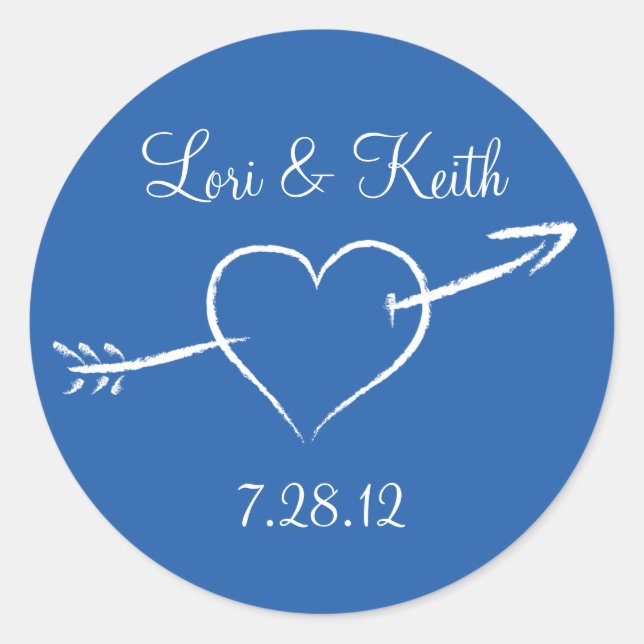 Blaues Herz und Pfeil Runder Aufkleber (Vorderseite)