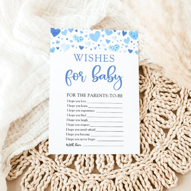 Blaues Herz - Valentine Wünsche für Kinder Einladung (Watercolor Cute Blue Hearts Valentine Sweetheart February Baby Boy Wishes for Baby Baby Shower Game)