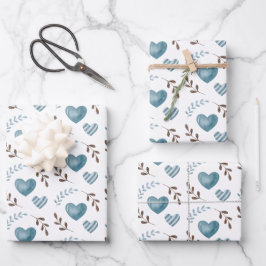 Blaues Herz-Wrapping Papier Flachblatt Set 3