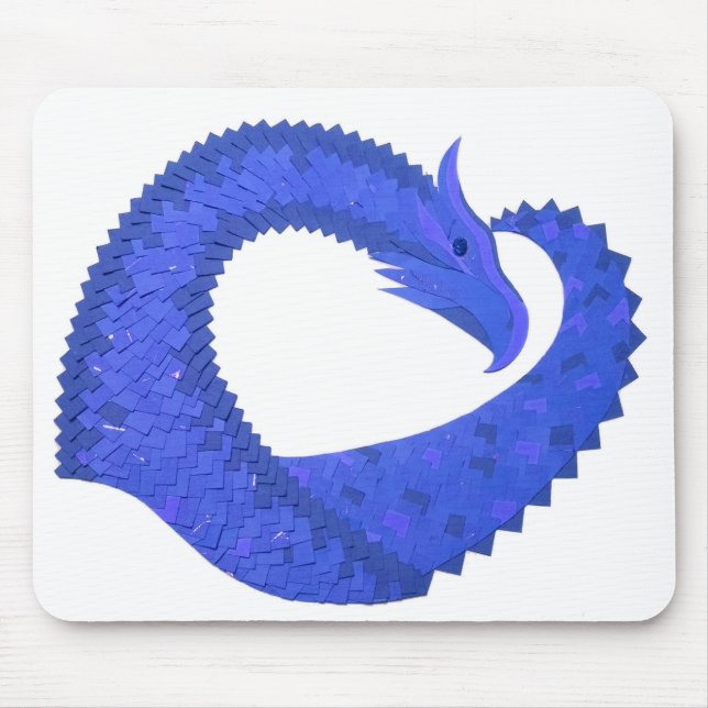 Blaues Herzdrachen in Weiß Mousepad (Vorne)