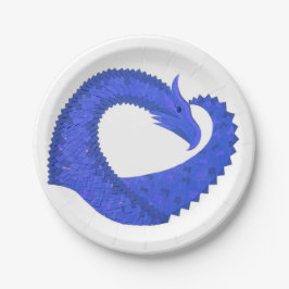 Blaues Herzdrachen in Weiß Pappteller