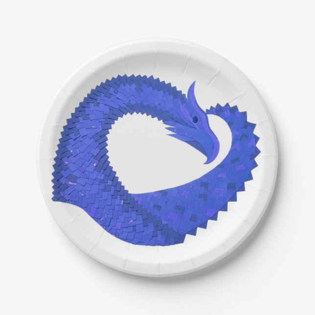 Blaues Herzdrachen in Weiß Pappteller (Vorderseite)