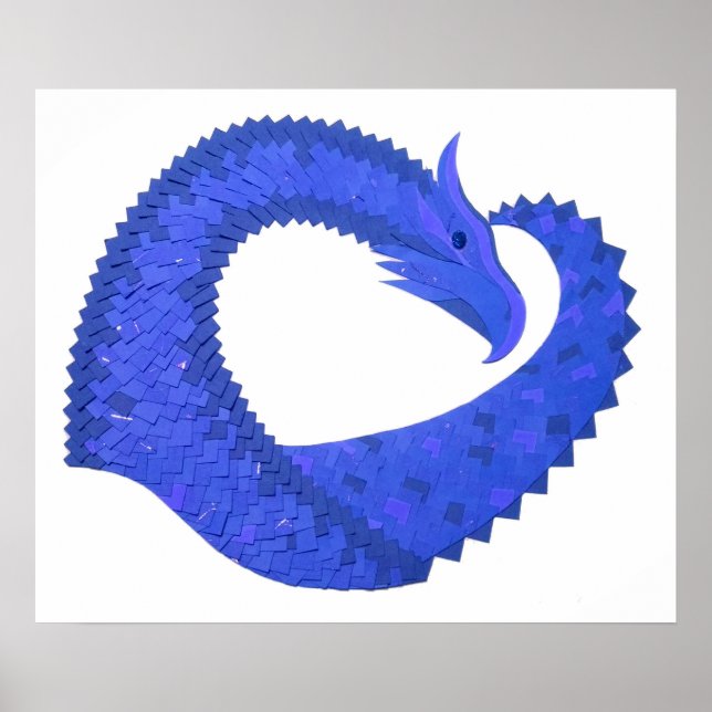 Blaues Herzdrachen in Weiß Poster (Vorne)
