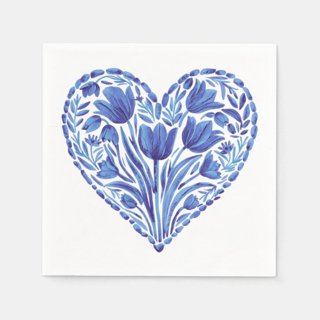 Blaues Herzklopfen auf Weiß Serviette (Vorderseite)