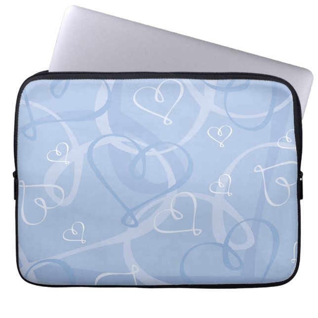 Blaues Herzmuster Laptopschutzhülle (Vorderseite)