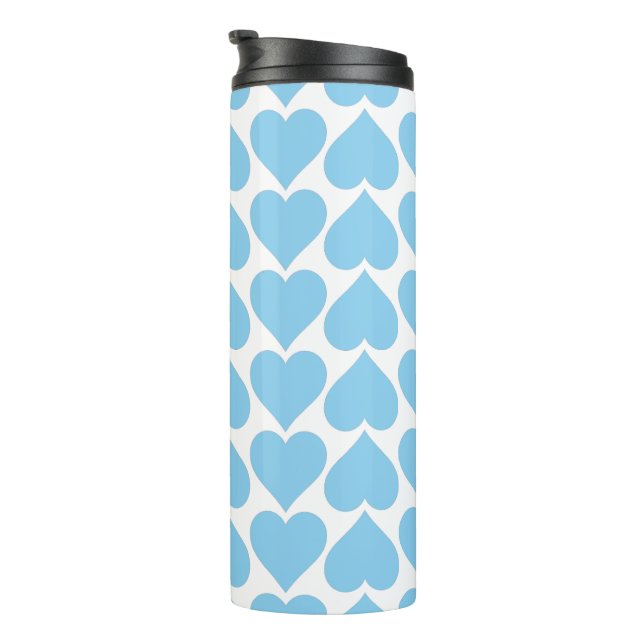 Blaues Herzmuster, Romantik, Liebe Thermosbecher (Nach rechts gedreht)