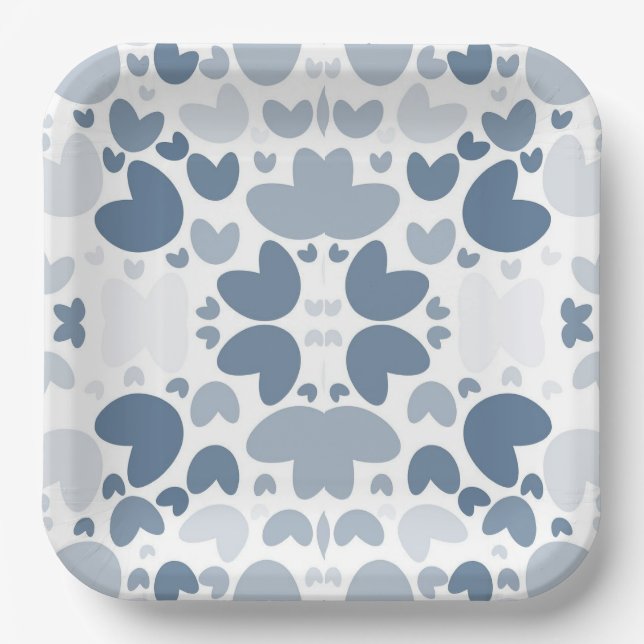 Blaues Herzpapier Pappteller (Vorderseite)